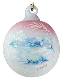 01804CB - 4-1/2'' Ornament in Blue Burmese with Kim Barley design