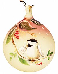 01804FW - 4-1/2'' Burmese Ornament with handpainted Chickadee scene
