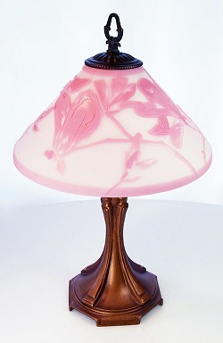 02144FL - 18'' Slant Shade Cameo Carved Lamp ''Morning Magnolia''
