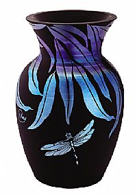 02743ZX -'Dragonflies' on "Ebony Favrene" Vase (click on picture for full description)