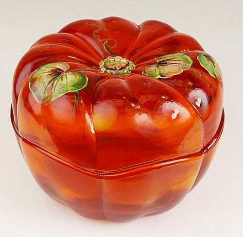 04296VS - Covered Pumpkin Box "Orange Slice" Art Glass<br><b>a Michelle Kibbe design (click on picture for full description)