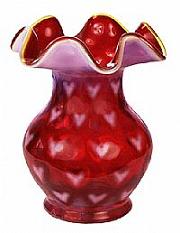 04969U7-''Heart Optic"Ruby/Opalescent Vase(click picture for full details)