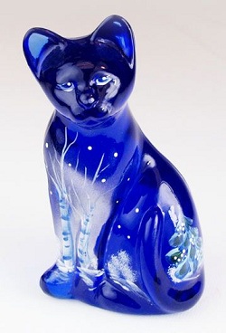 05039TN - 4'' Cat figurine in Serene Winter on Cobalt<br> <b>Michelle Kibbe design