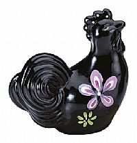 050845W - 3 1/2'' Black Handpainted Flower Power Rooster