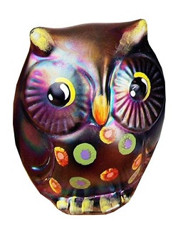 05168WM - 3'' Owl figurine in Black with Marigold Spray - "Polka Boo"<b>