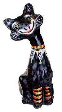 05177VU -"Chester'' Alley Cat, 'Black Art Glass'<b> (click on picture to see full description)