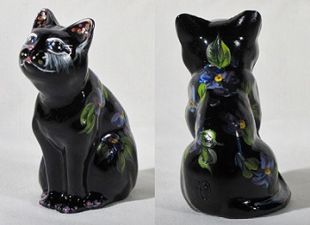 05243BK-GE-Catsmeow - 'Curious Cat' figurine in Black Art Glass (click on picture for description)