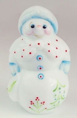 05269PT - 4'' Snowlady figurine in Milk Glass - "Cherry"<br> <b>Kim Barley design