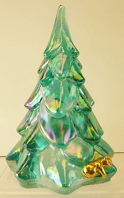 05563TJB - 7-1/4'' Tree in Blue Iridized, sleeping cat accent