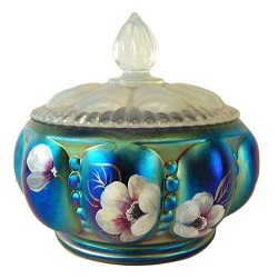 05585HP66 - 5-1/2'' Melon Covered Candy Box in Favrene<br> <b>Stacy Williams Design