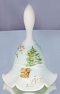 0776815 - 6-1/2'' Milk Glass Bell 'Bunny Wonderland"