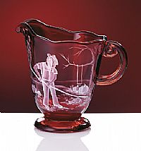 08164CU - 4 1/4'' Mary Gregory Style Ruby Handpainted Pitcher