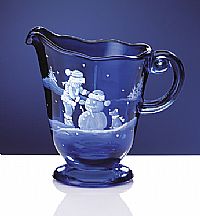 08164EB - 4 1/4'' Mary Gregory Style Cobalt Blue Handpainted Pitcher