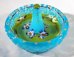 091447B-GEgdr -"Gala Exclusive", Hand Painted 'Ringtree/holder' "Sky Blue" Art Glass, (click on picture for full details)
