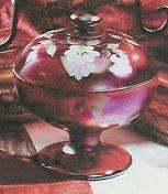 05960TR - 6" Candy Box, "Trailing Wisteria" on Ruby Amberina Stretch