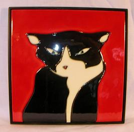 HPT0002 - Black & White Cat on Red