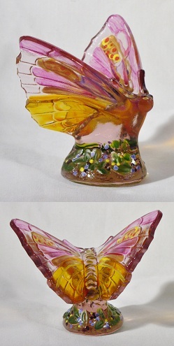 5296PJ/Y-GE -"Madras Pink" Art Glass Butterfly, Handpainted (click on picture for full description)