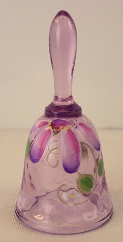 01760BX -Fenton \'Mini Bell\', \"Violet\" Art Glass<br> Michelle Kibbe Design, Handpainted<br>(click on picture for full details)