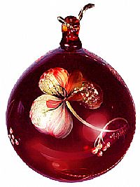 1804GI \"Ruby\" Art Glass Globe ornament with \'Golden Glimmer\' Design by Michelle Kibbe<Br>(Click on picture for full details)