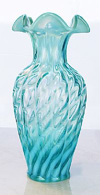 03161T1 - Fenton 11'' Melon Vase in new Robin's Egg Blue Opalescent