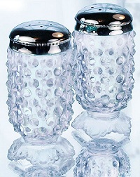 03609FO ''Hobnail" Salt & Pepper Set<br> in "French Opalescent" Art Glass<br>(Click on picture for full details)