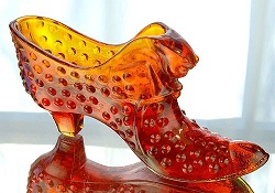 03995OR Hobnail Slipper, "Orange Slice" Art Glass<br>(Click on picture for full details)<br>