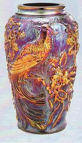 041804Q - 9 3/4" Aubergine Marigold Peacock Vase