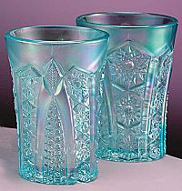 042724Y Hobstar Aquamarine Opalescent Iridized Tumblers-Set/2<br>(Click on picture for full details)<br>