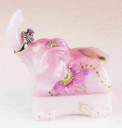 5033EF - \'Elephant Treasure Box\', \"Rosalene\" Art Glass,<b> Kim Barley design</b> (Click On picture for full description)