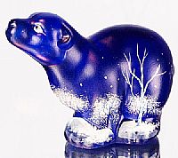 05109IB Polar Bear in \'Moonlight Wonder\' on Satin \"Cobalt Blue\" Art Glass (click on picture for full details)