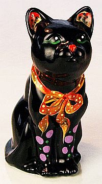 5243V5 Curious Cat Halloween figurine, "Black" Art Glass<BR> (Click on picture for full details)