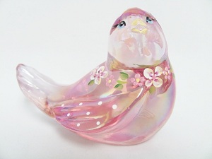 05363HPNG - Songbird Figurine<br> Iridized Rosemilk, Floral Design<br>(Click on picture-FULL DETAILS)