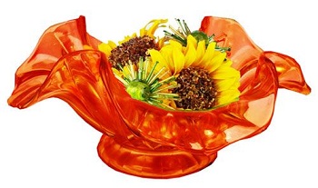 05987OR Ribbed Bowl, "Orange Slice" Art Glass<br>(Click on picture for full details)<br>