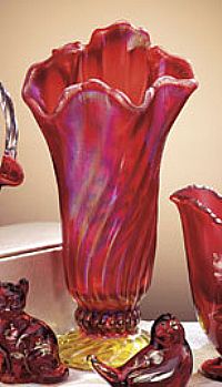 06529RL \"Ruby Amberina Stretch\" Art Glass  Swung Vase (click on picture for full details)