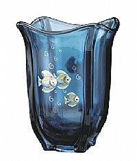 081553U - 7 1/2'' Indigo Blue Handpainted Square Vase