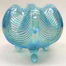 08454TJ Footed Drapery Rose Bowl, Robin's Egg Blue Iridized (Click on picture for full details)