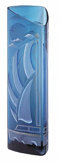 08803H4 - 16\'\' Sail Away Indigo Blue Handpainted Triangle Vase