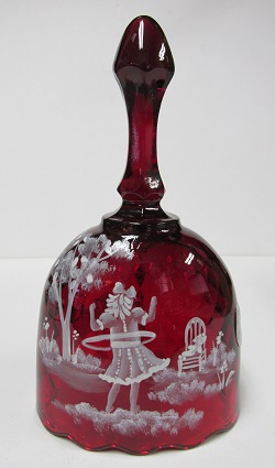 01774S6 Fenton Oval Dinner Bell<br>"Dolly Show" Mary Gregory Style on Ruby Art Glass<br>(Click on picture-FULL DETAILS)