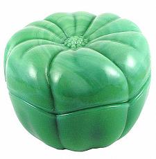 04296XE  'Flower' Trinket Box, "Chameleon Green" Slag Art Glass<br>(Click on picture for full details)