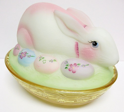 4683HPYP Fenton 7" Hand Painted Bunny Box<br> (click on picture for full details)