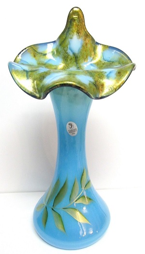 07255BV \'Tulip Gem\',\"Sky Blue\" Art Glass, \"Jack in Pulpit\" Vase, design by Kim Barley<br> (click on picture for full details)