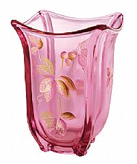 08155P6 - 7 1/2\'\' Meadow Berry on Madras Pink Handpainted Square Vase