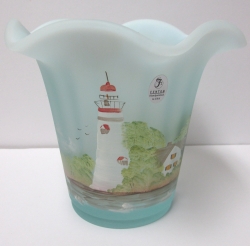 C1695 - Fenton 6" Satin Aquamarine Flip Vase - Signature Series