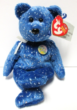 FIRST Decade (Royal Blue)<BR>Ty Beanie Baby New Face Bear<br>(Click on picture-FULL DETAILS)<BR>