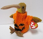 Beak, Kiwi Bird in Halloween Sweather <br> TY- Beanie Baby - OOAK<BR>(Click on picture-FULL details)