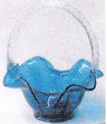 02777QA - \"Turqoise\" Art Glass Basket, crystal handle (click on picture for full description)